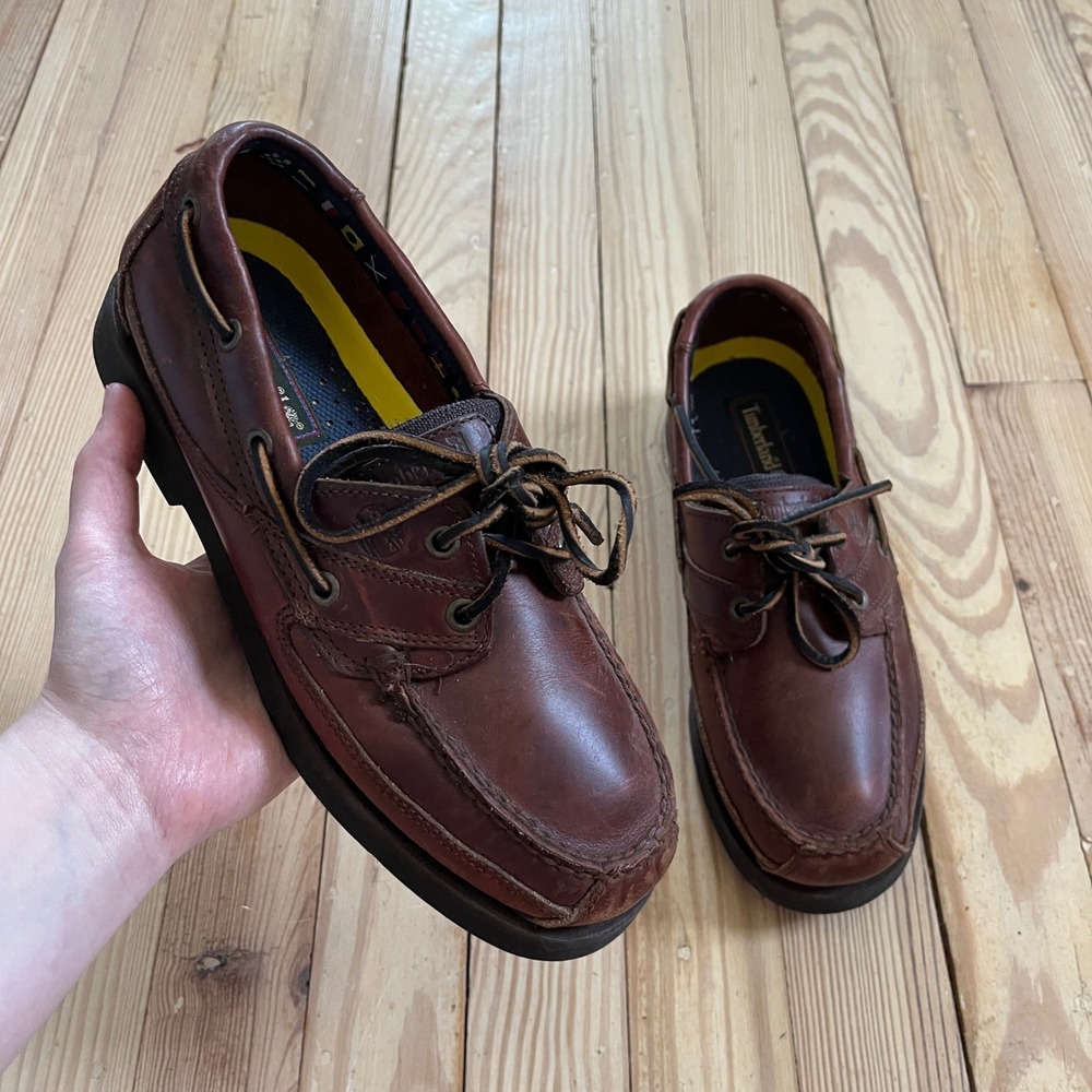 Timberland Mens 7 Brown Leather Boat Shoes 71026 Classic Moc Toe Loafers Preppy